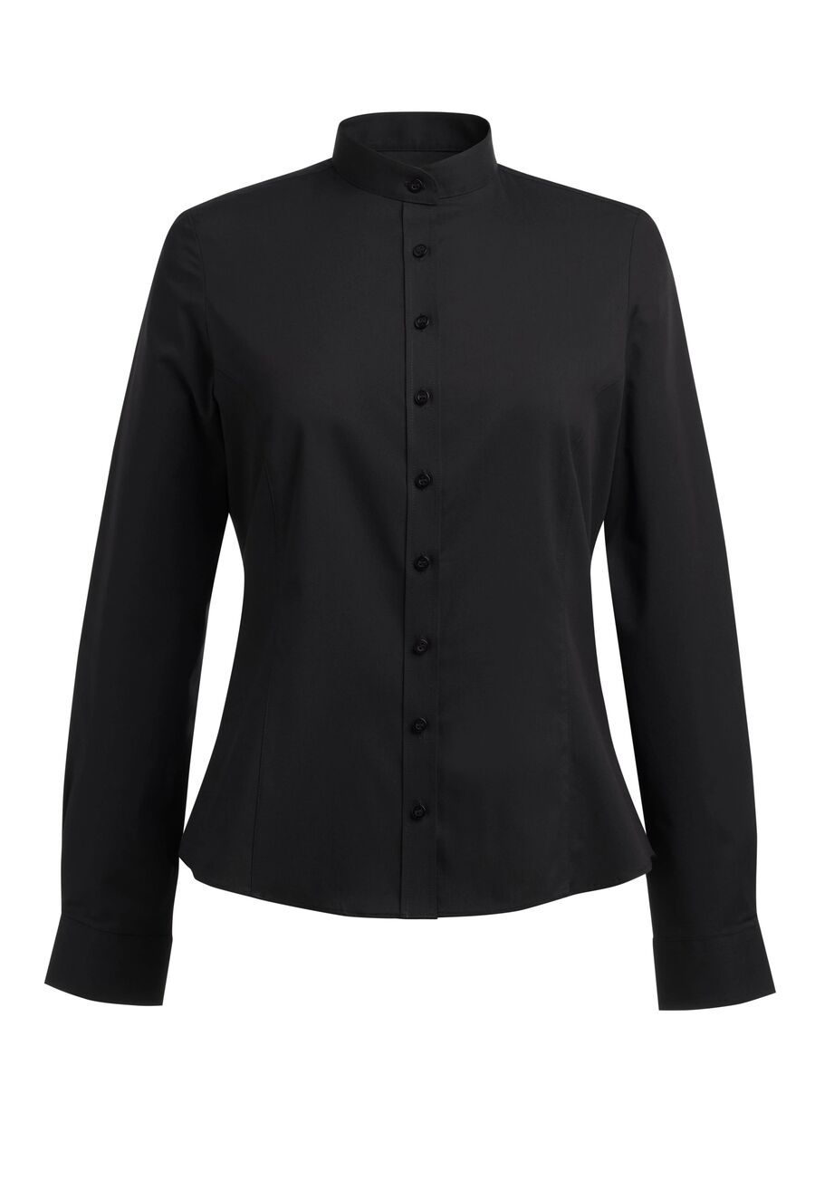 Damen Stehkragen-Bluse AMELIA Stretch Cotton Blend Schwarz 42 (L)
